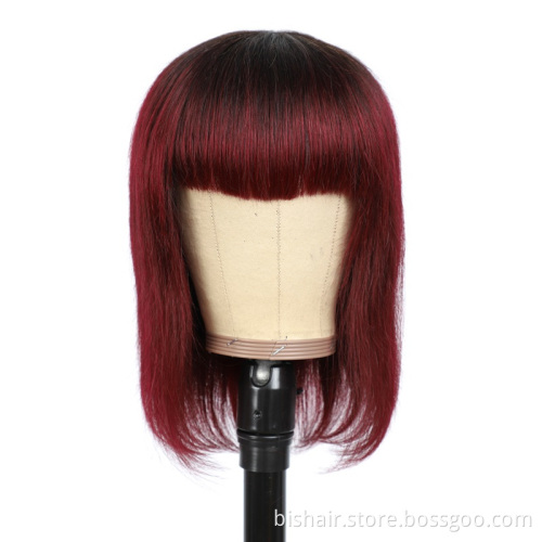 Wholesale Wig With Bangs Human Hair Brazilian Straight Short Pixie Cut Bob Full Machine Made With Bang Wigs for Black Women